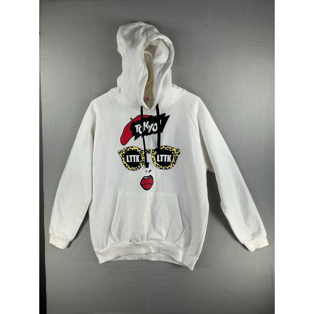 Little Tokyo Graphic Hoodie Women's White Pullover Streetwear Large Tokyo Style